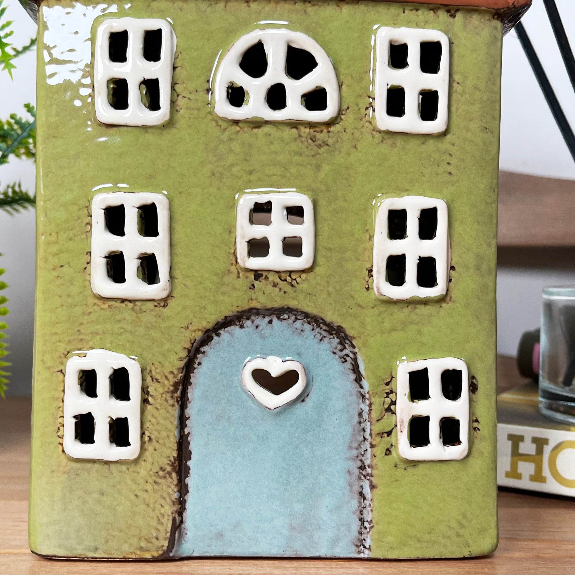 Green Clock Tower House Candle Holder
