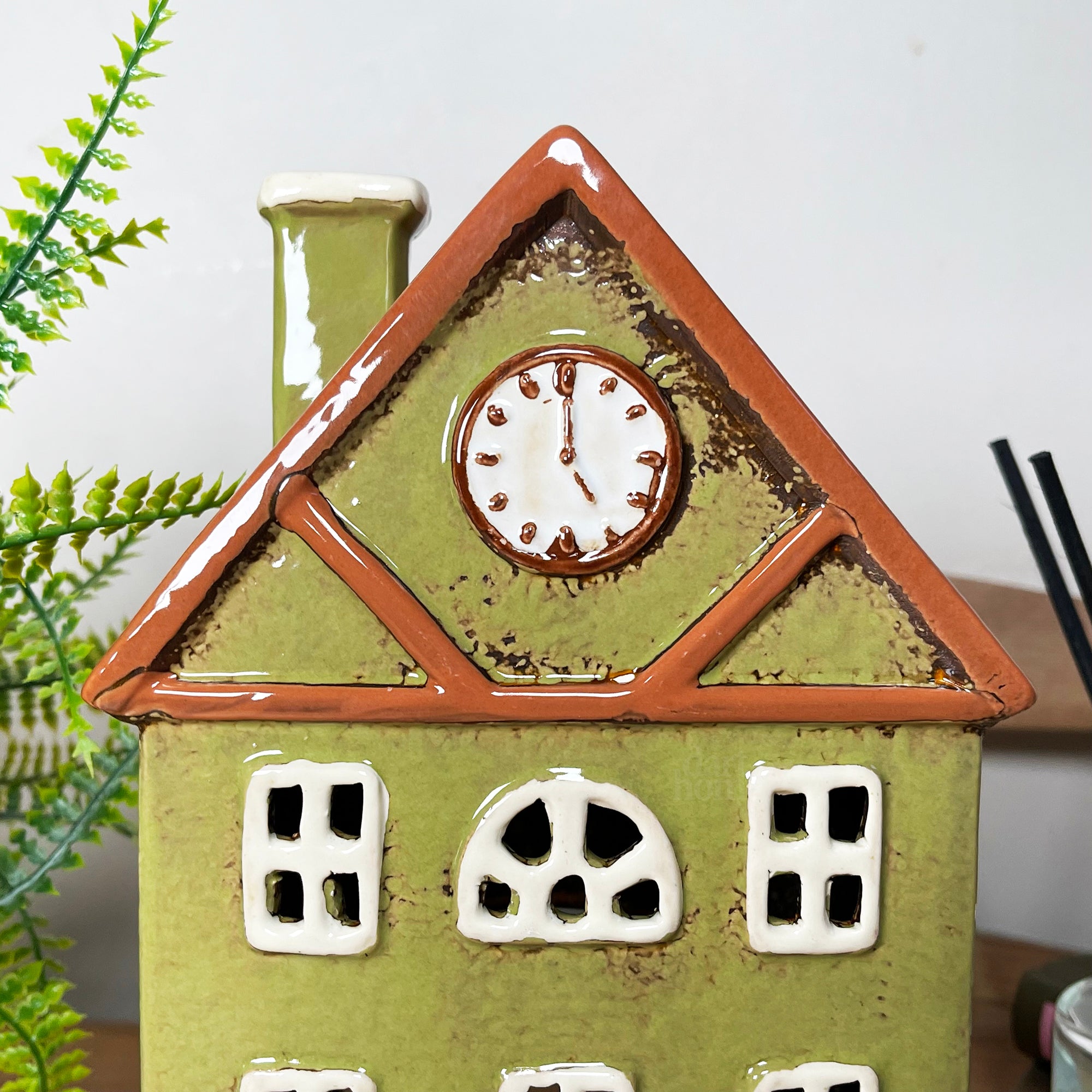 Green Clock Tower House Candle Holder