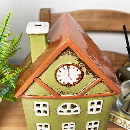 Green Clock Tower House Candle Holder