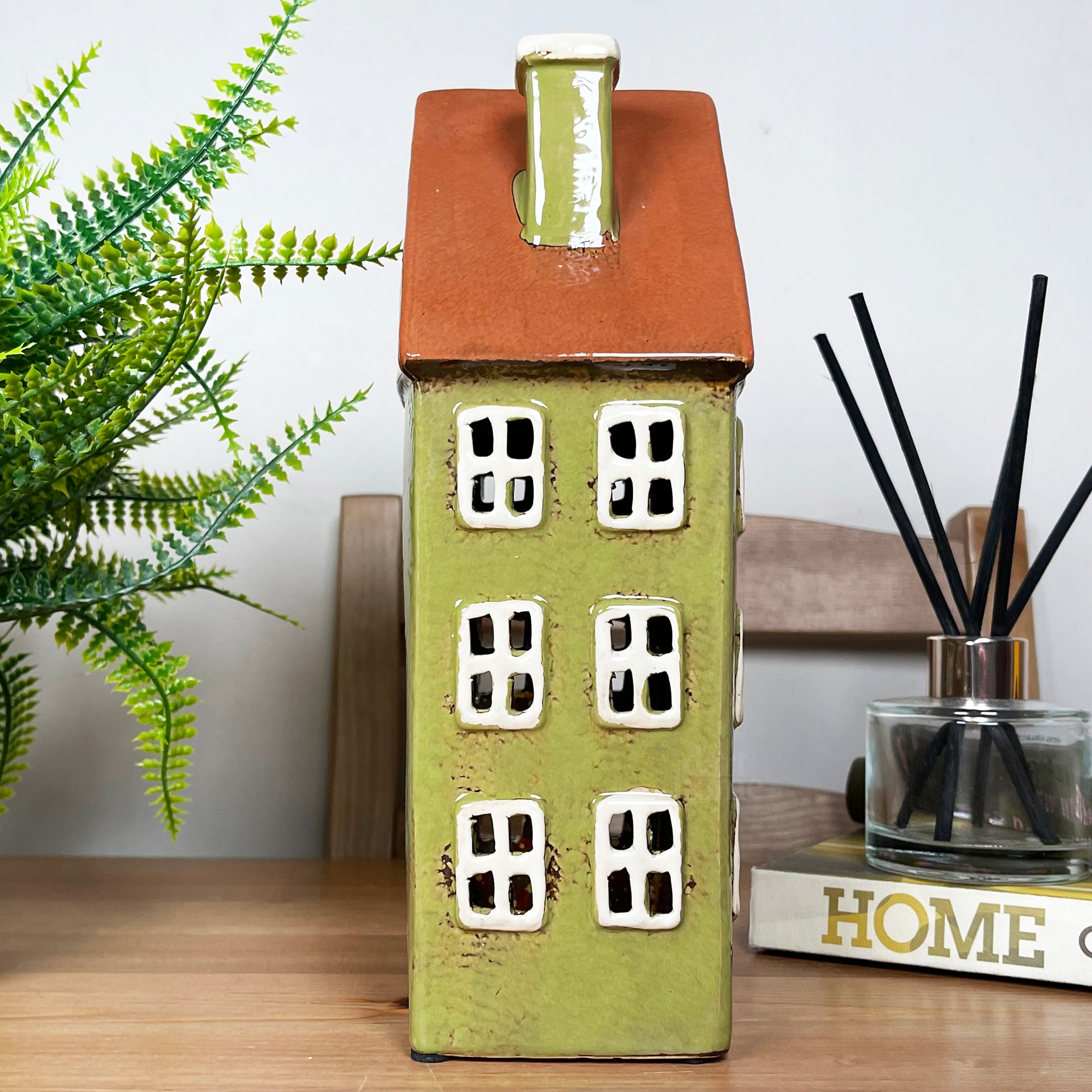 Green Clock Tower House Candle Holder