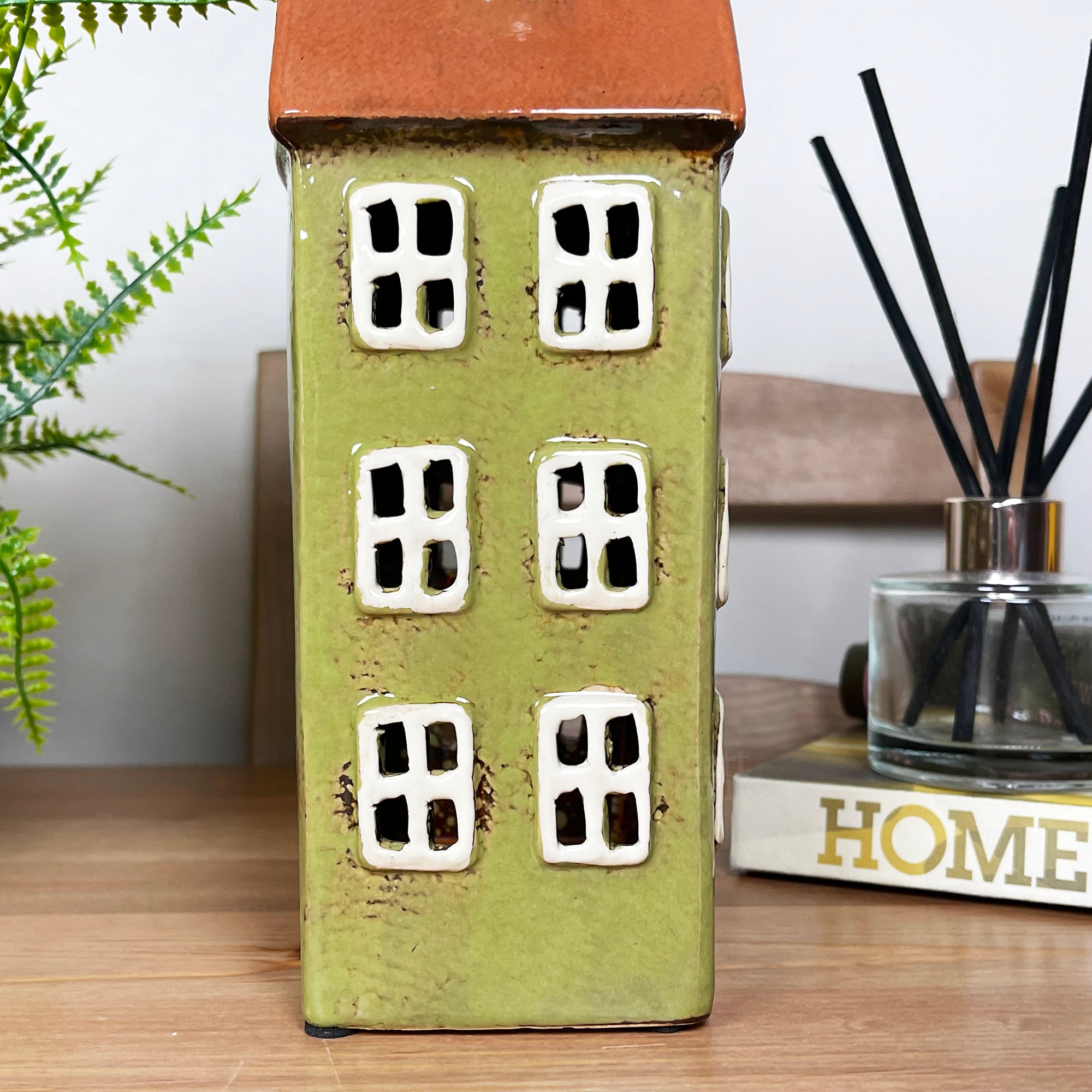 Green Clock Tower House Candle Holder