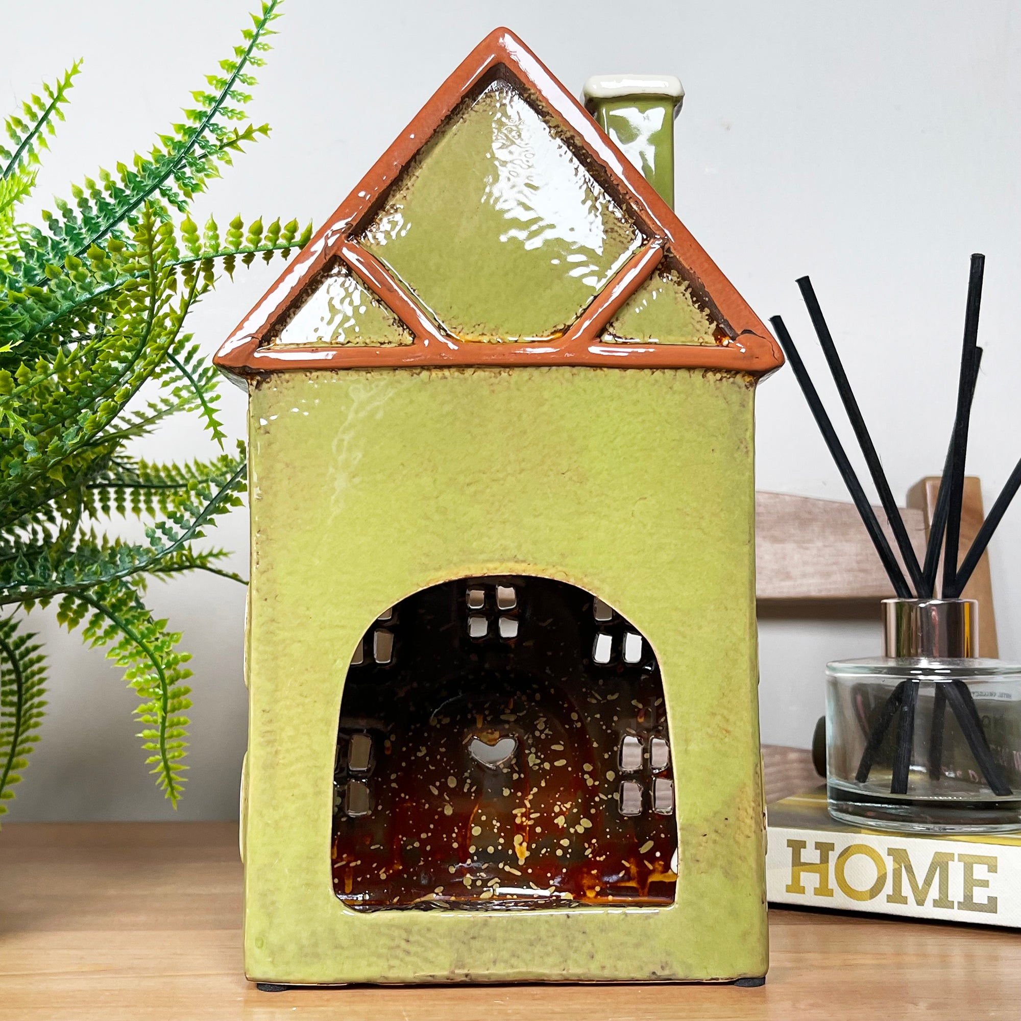 Green Clock Tower House Candle Holder