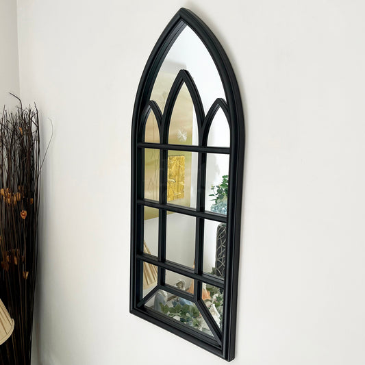 Black Gothic Arch Window Mirror 70cm