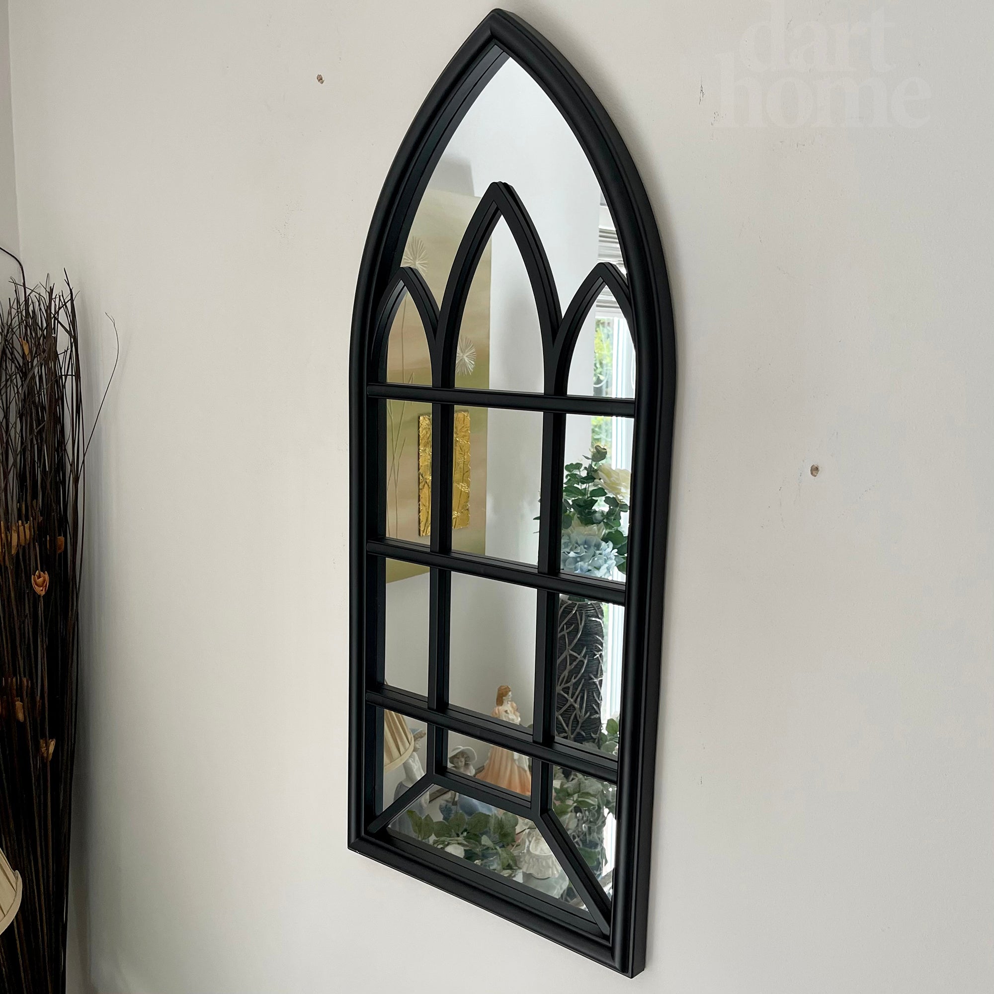 Black Gothic Arch Window Mirror 70cm