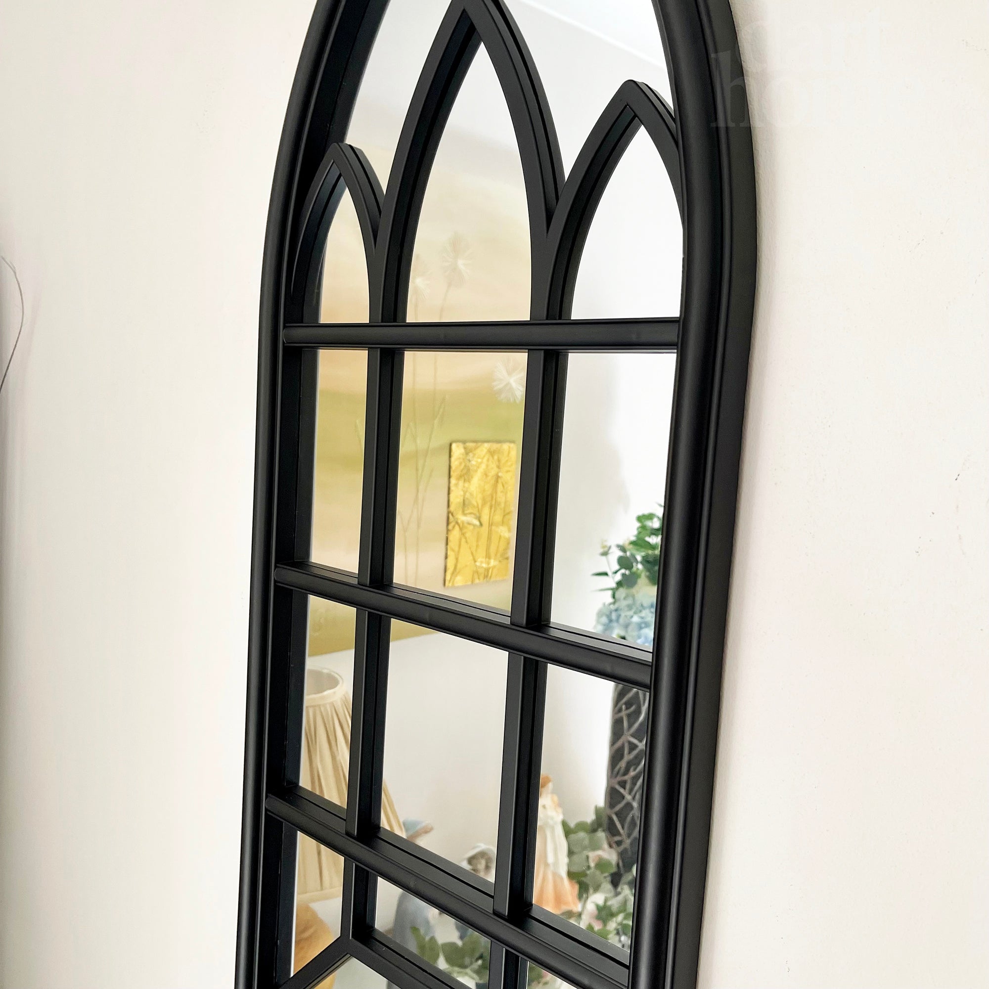 Black Gothic Arch Window Mirror 70cm
