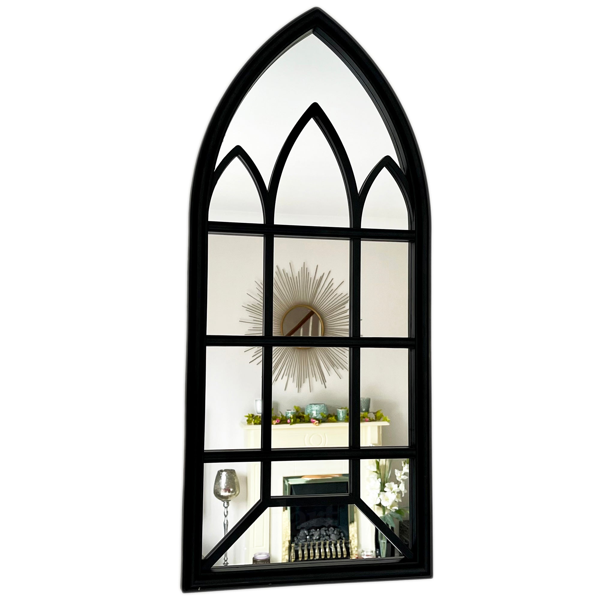 Black Gothic Arch Window Mirror 70cm