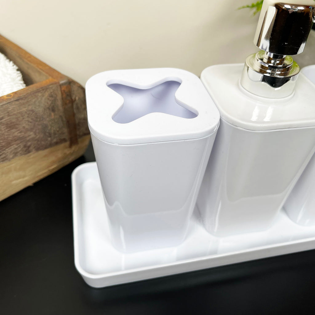 4pc Glossy White Bathroom Accessory Set