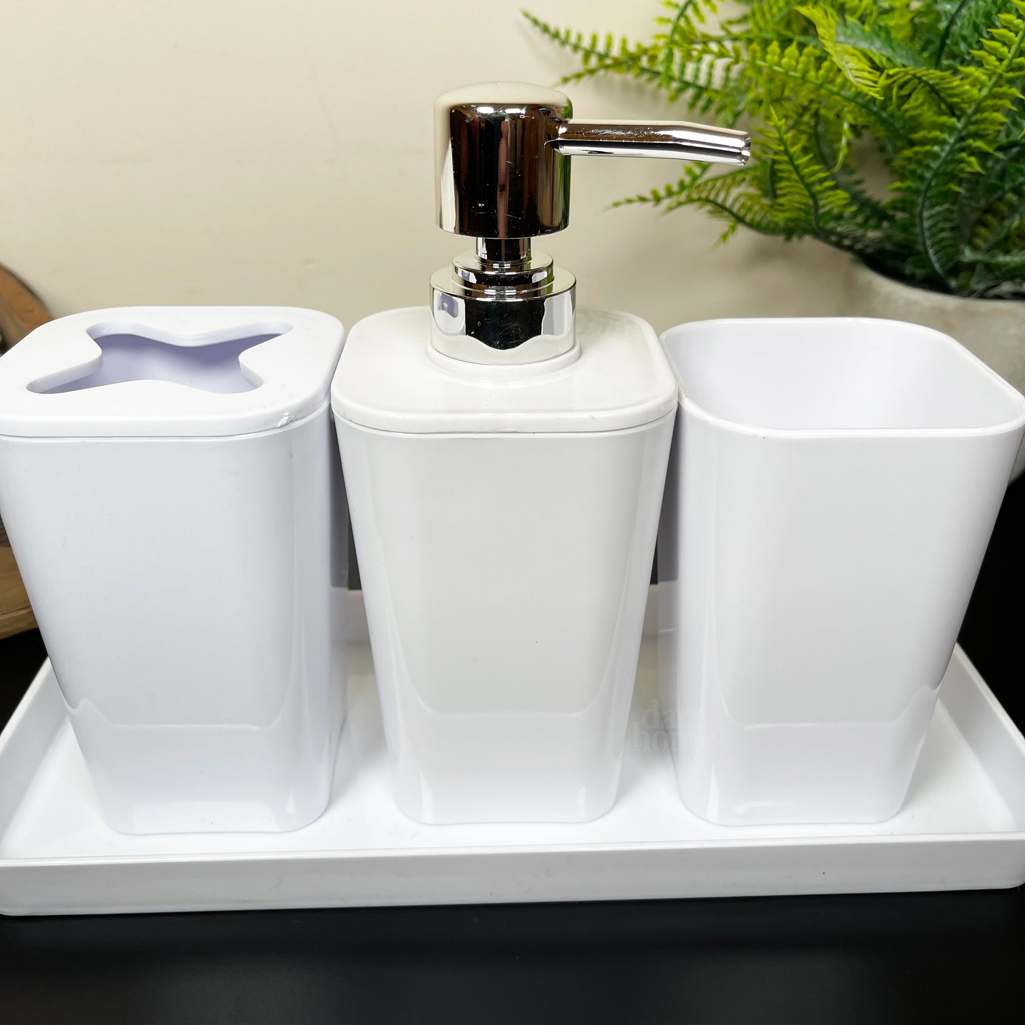 4pc Glossy White Bathroom Accessory Set
