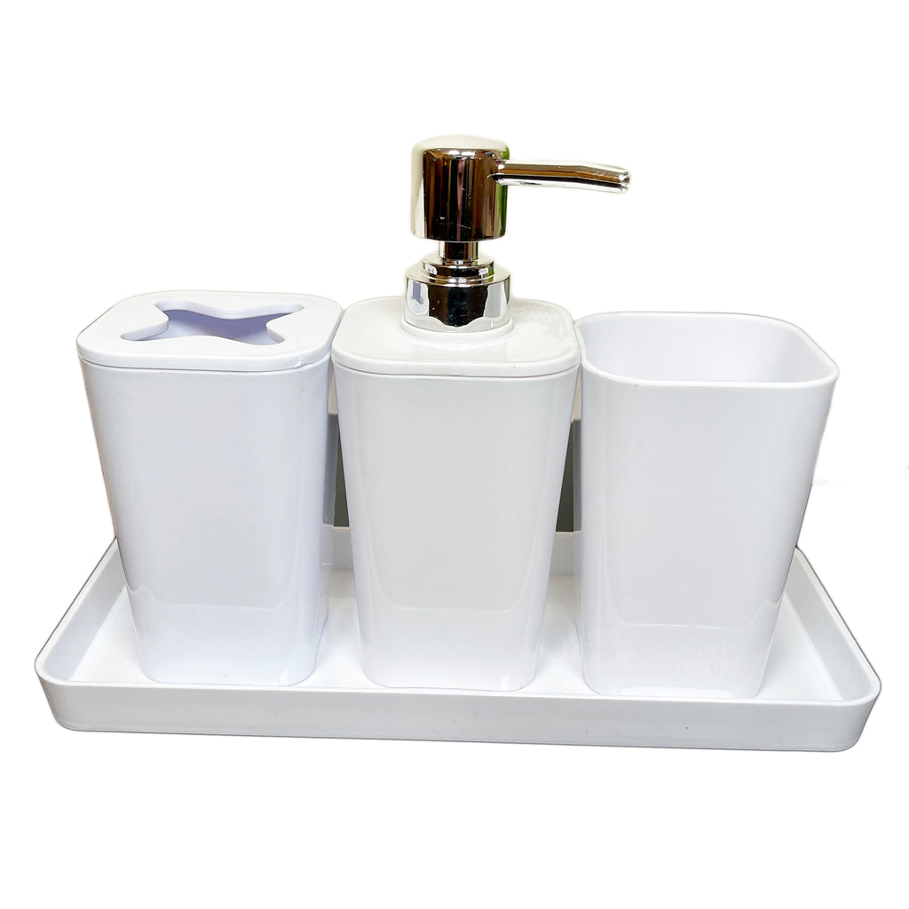 4pc Glossy White Bathroom Accessory Set