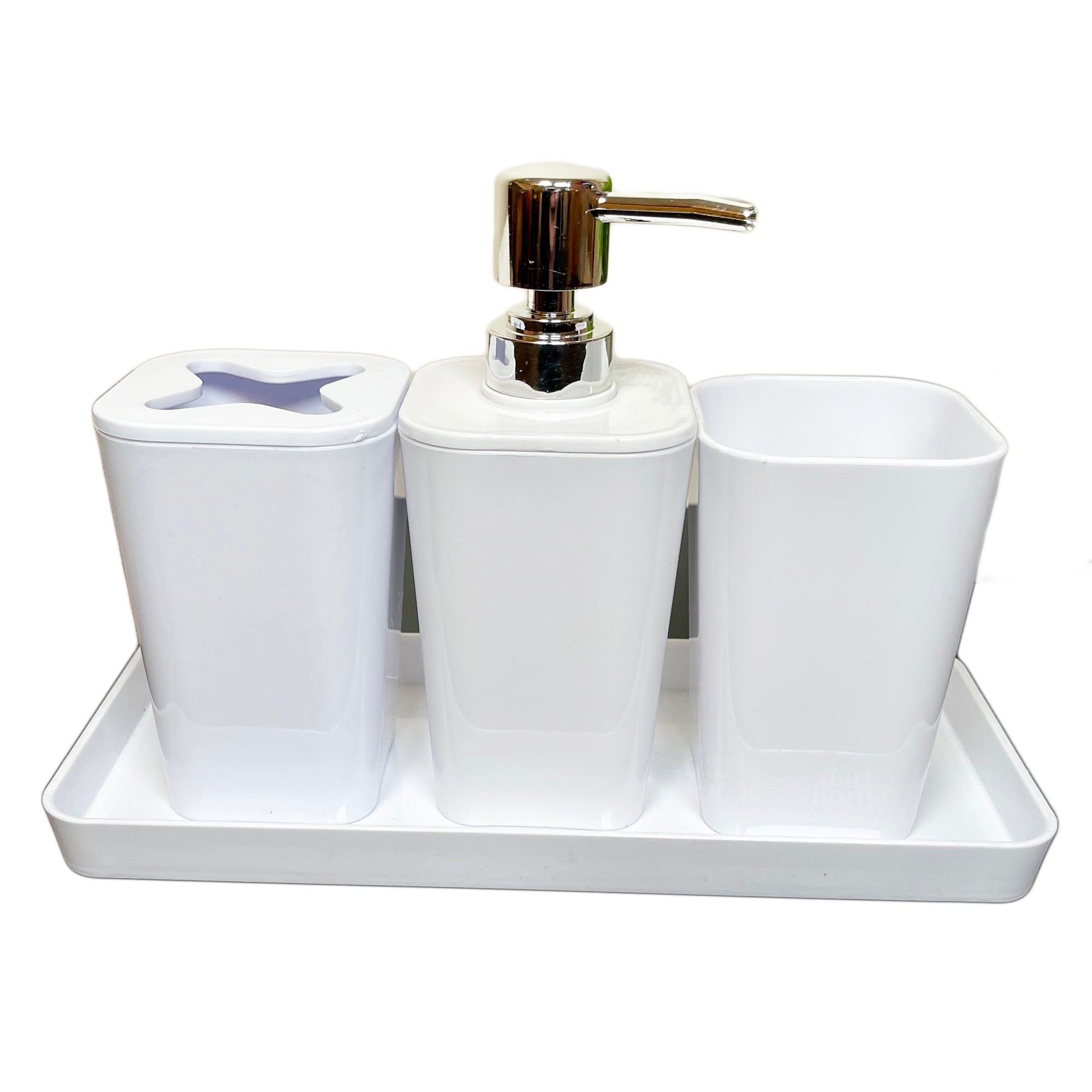 4pc Glossy White Bathroom Accessory Set