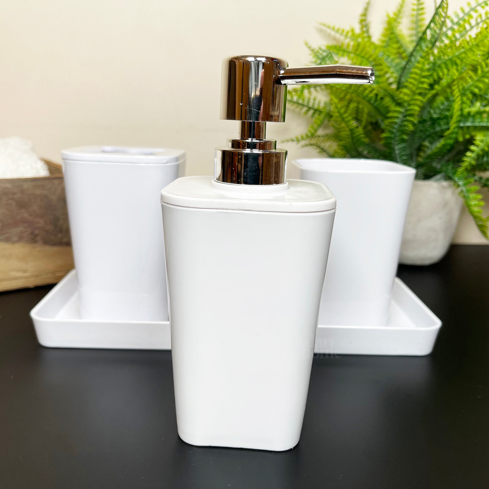 4pc Glossy White Bathroom Accessory Set