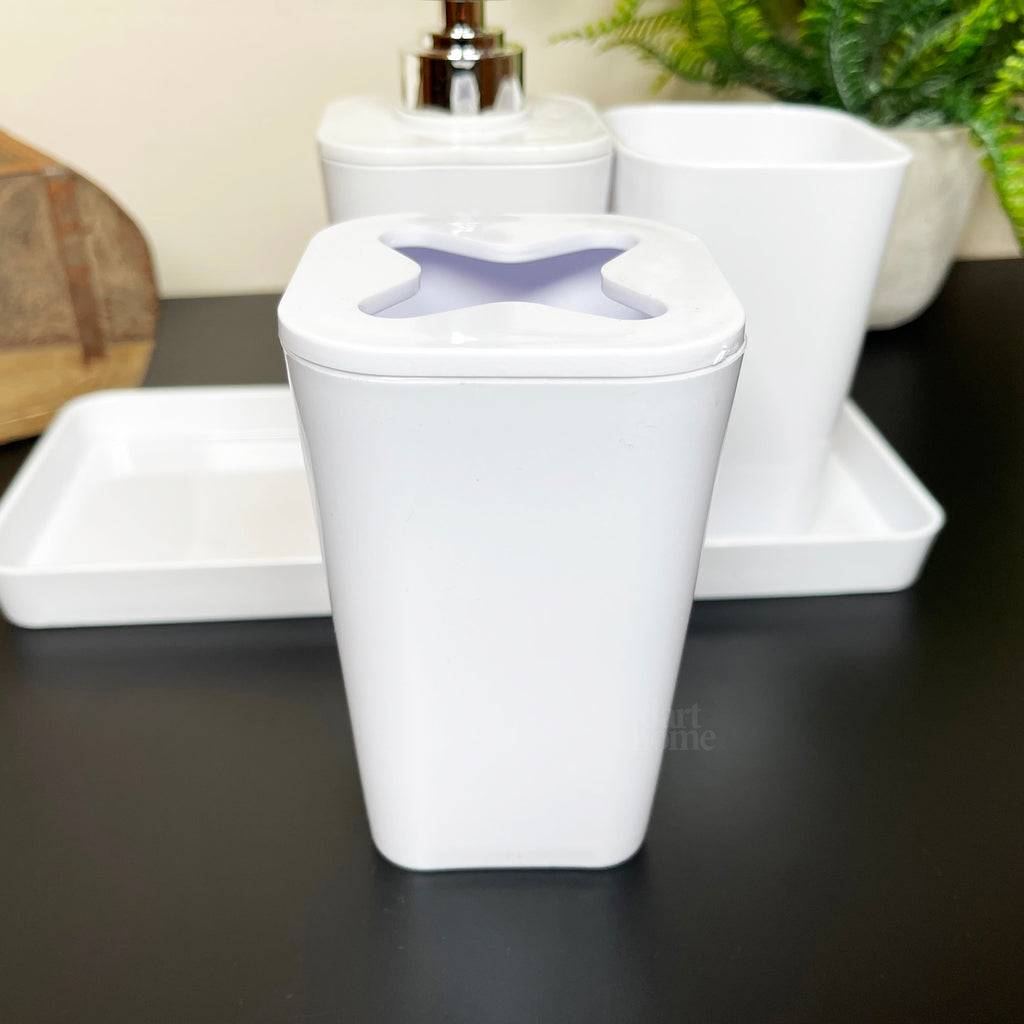4pc Glossy White Bathroom Accessory Set