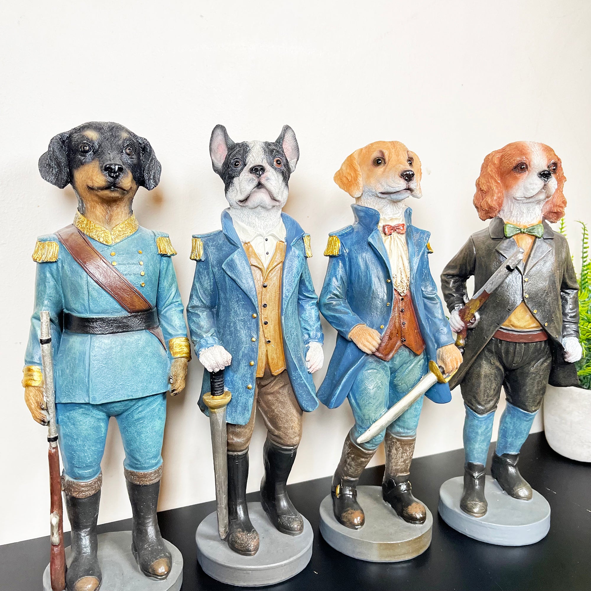 Set Of 4 Military Dog Sculptures