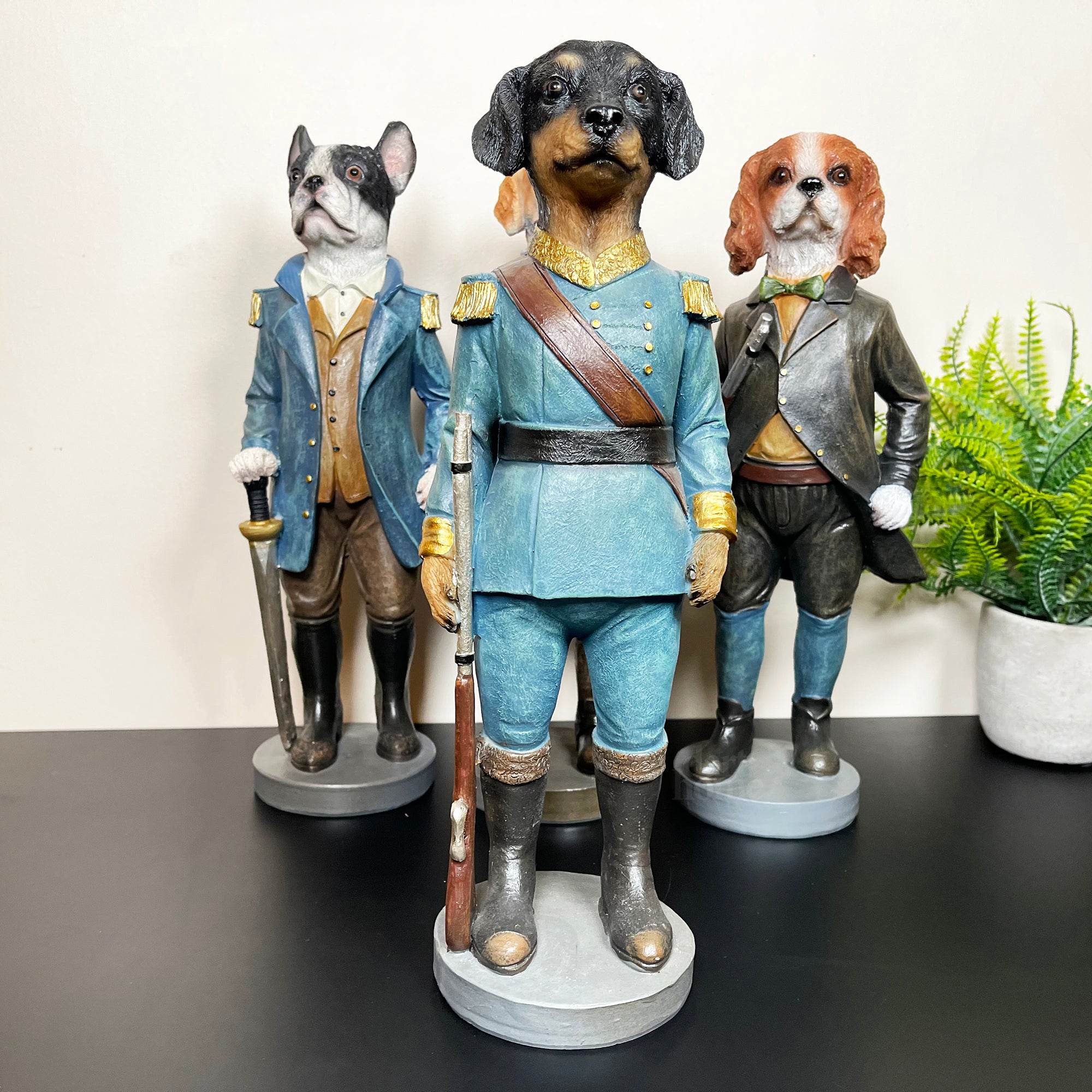 Set Of 4 Military Dog Sculptures