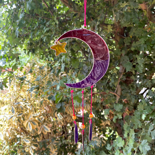 Stained Glass Crescent Moon Suncatcher