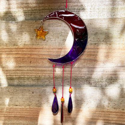 Stained Glass Crescent Moon Suncatcher