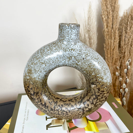 Abstract Speckled Brown Donut Vase