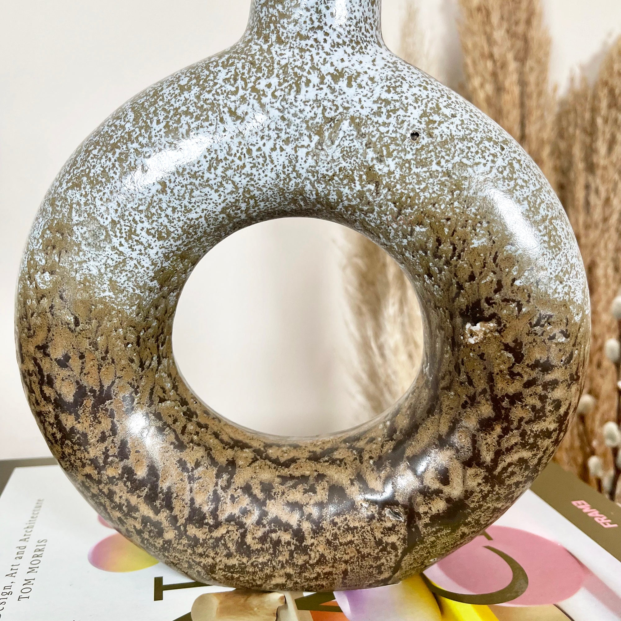 Abstract Speckled Brown Donut Vase