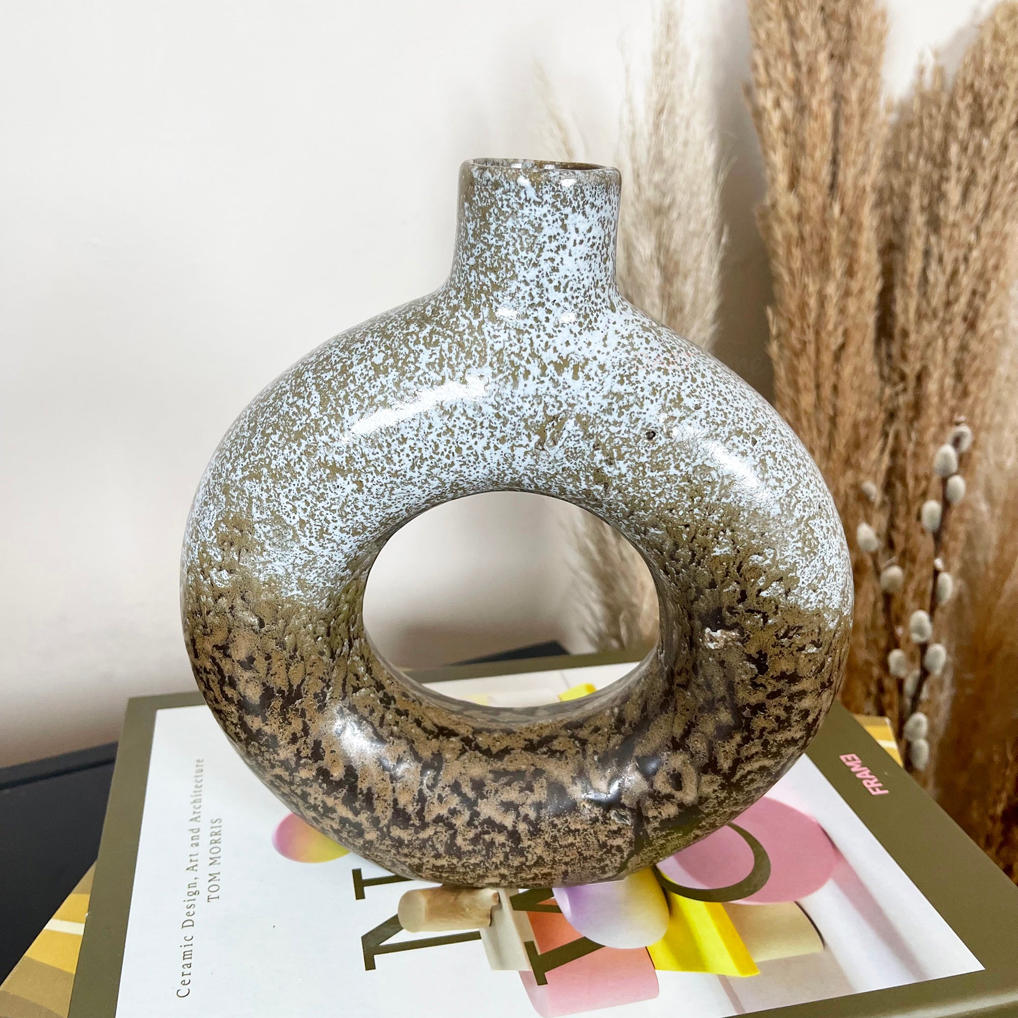 Abstract Speckled Brown Donut Vase