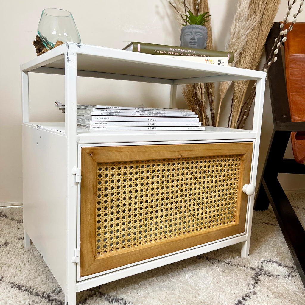 White Rattan Bedside Cabinet