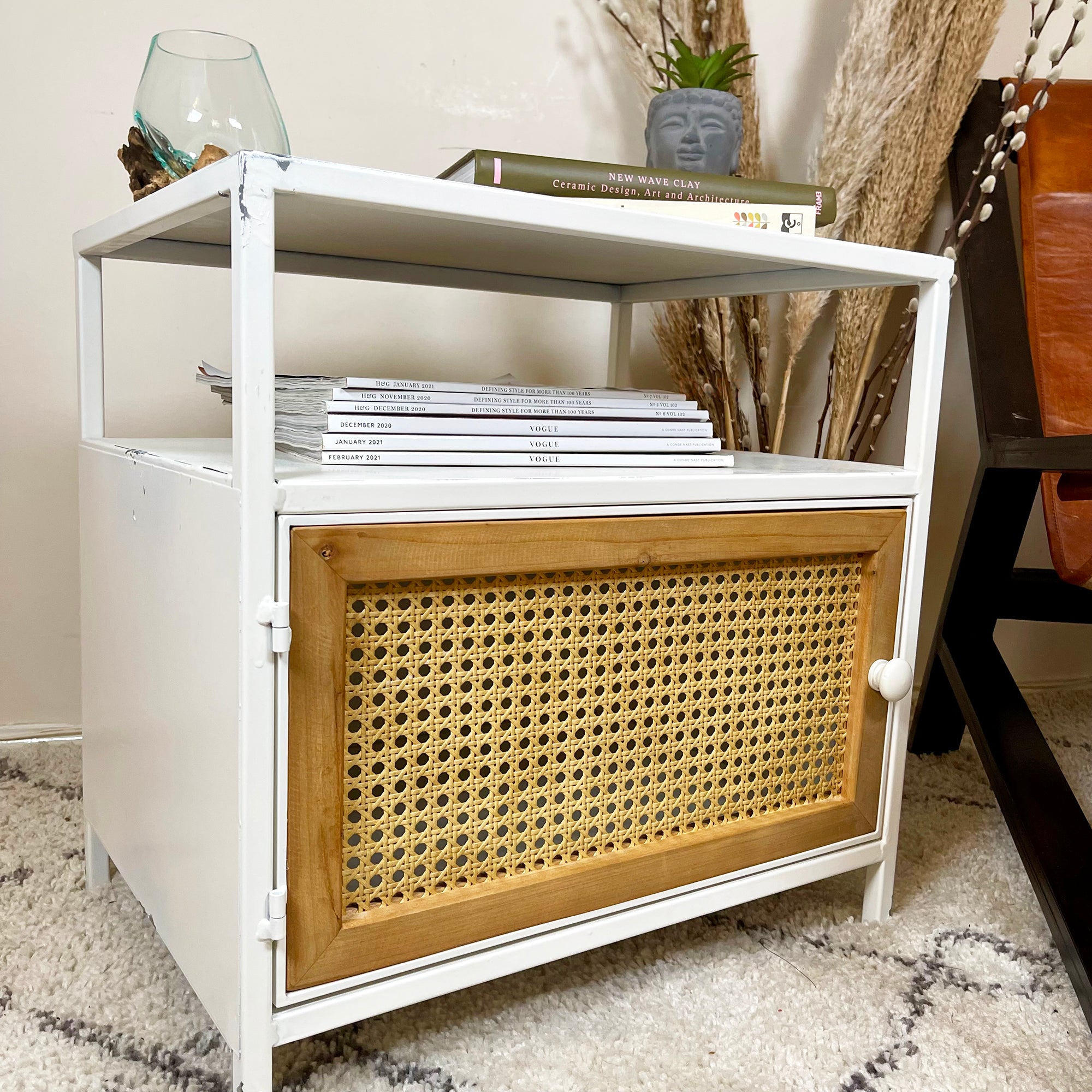 White Rattan Bedside Cabinet