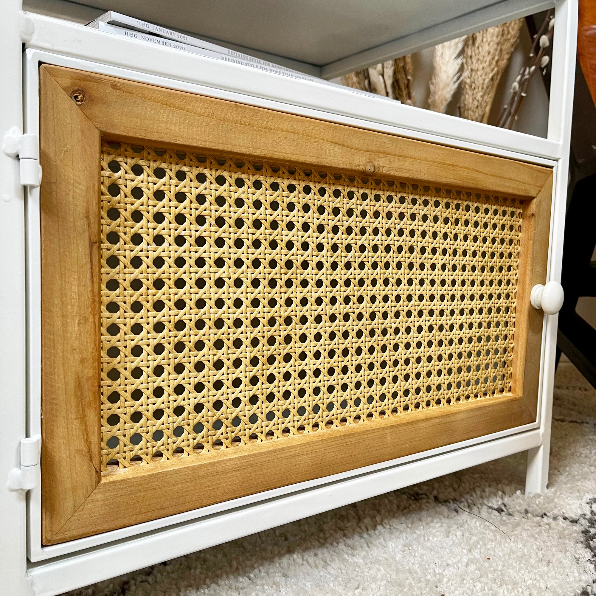 White Rattan Bedside Cabinet