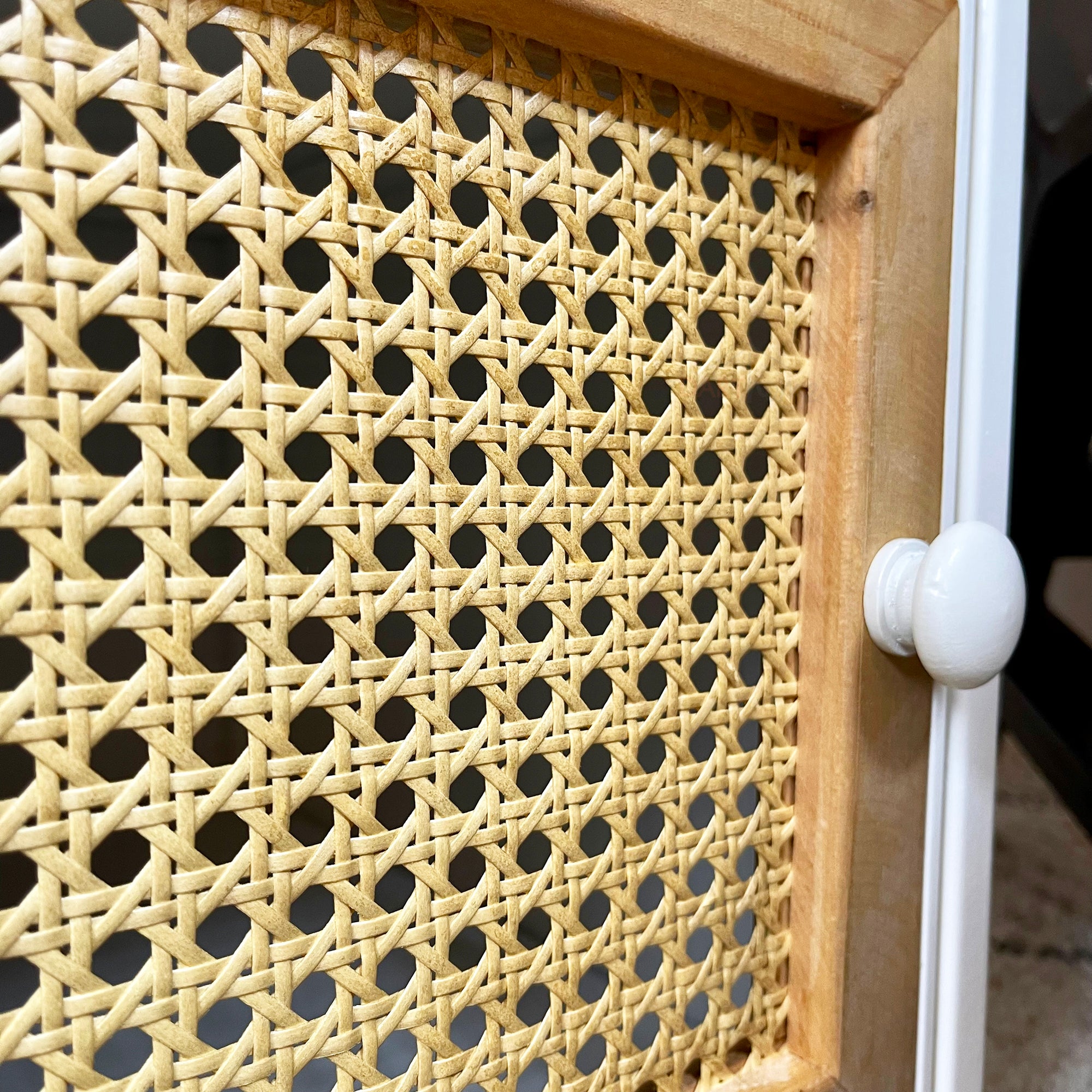 White Rattan Bedside Cabinet