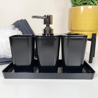 4pc Glossy Black Bathroom Accessory Set