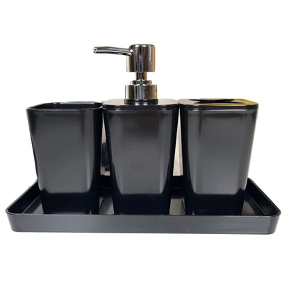 4pc Glossy Black Bathroom Accessory Set