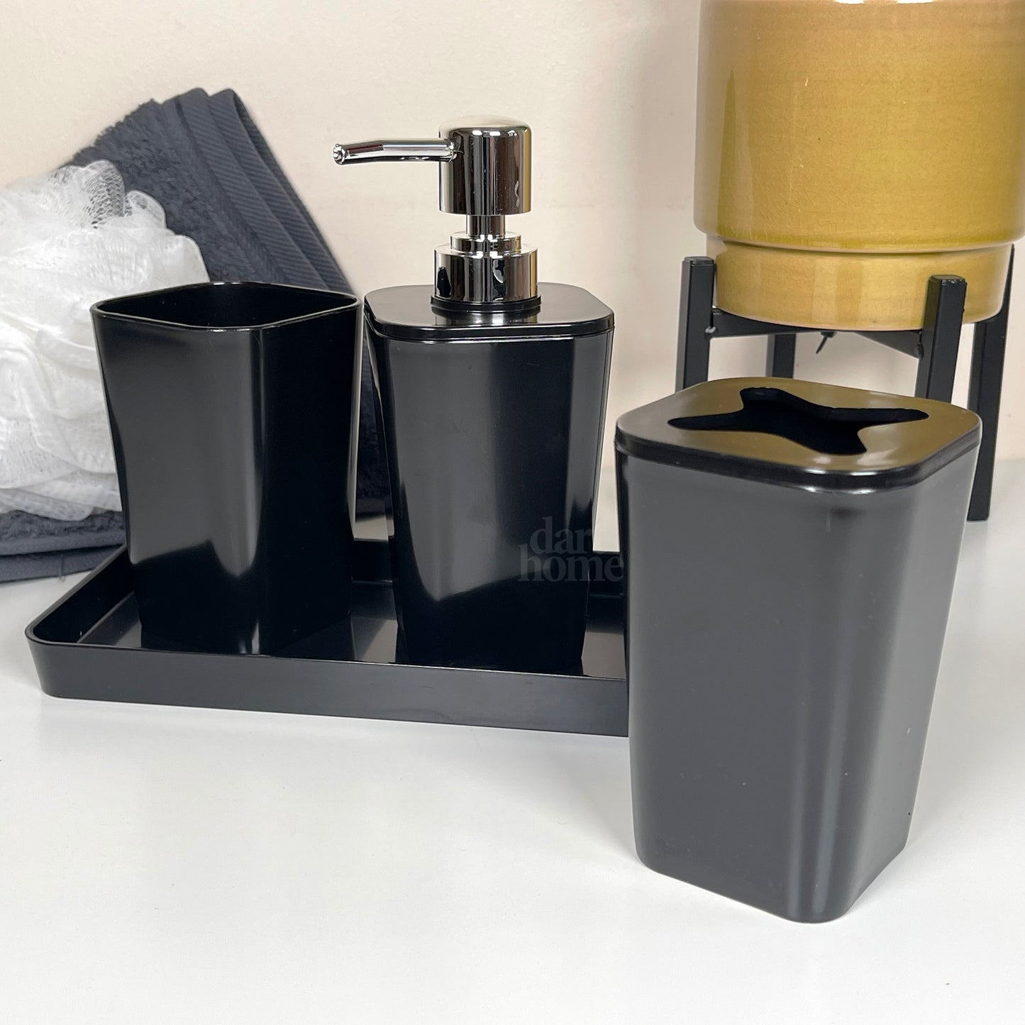 4pc Glossy Black Bathroom Accessory Set