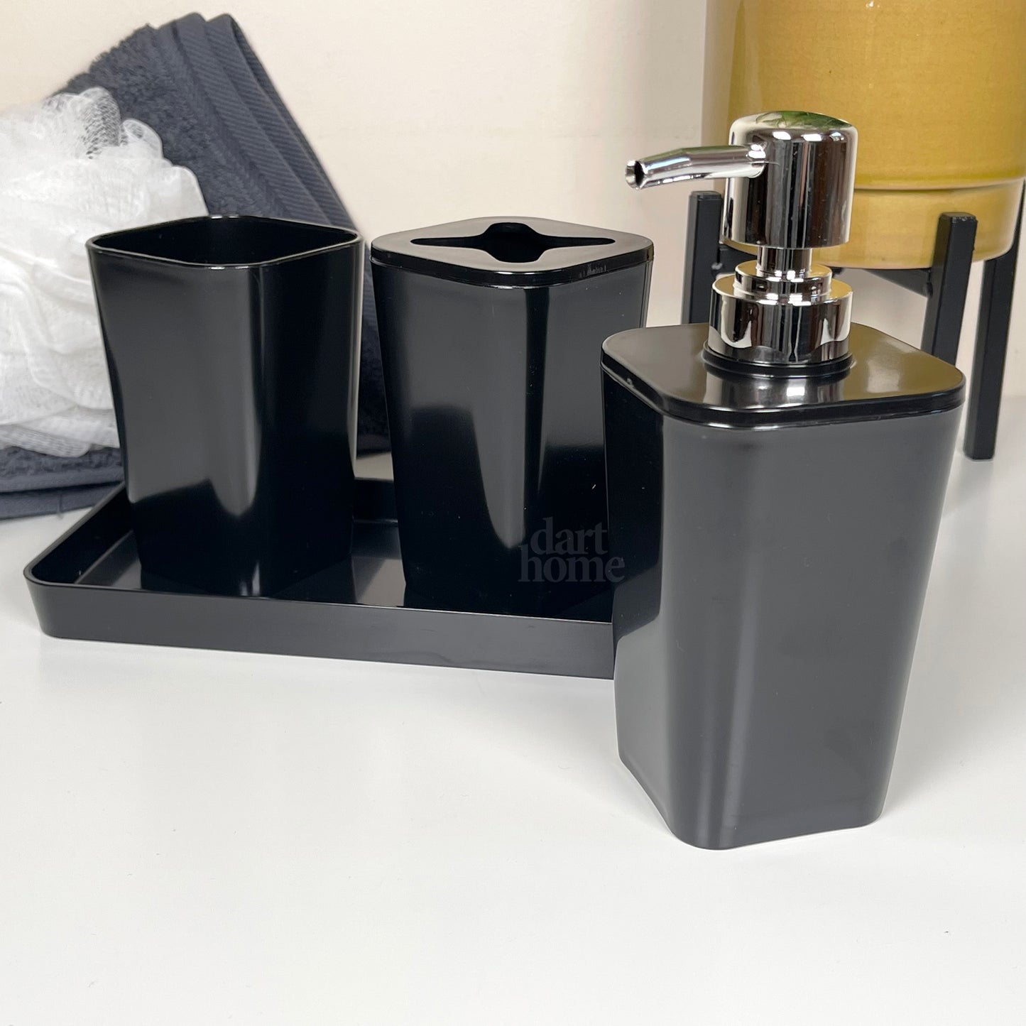 4pc Glossy Black Bathroom Accessory Set