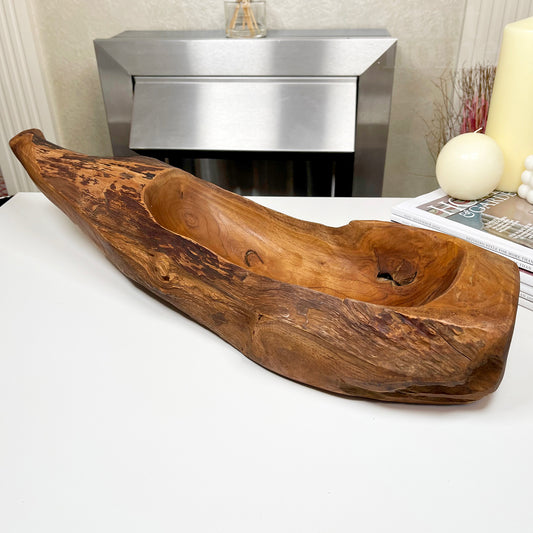 Teak Root Wood Oval Log Bowl 49cm