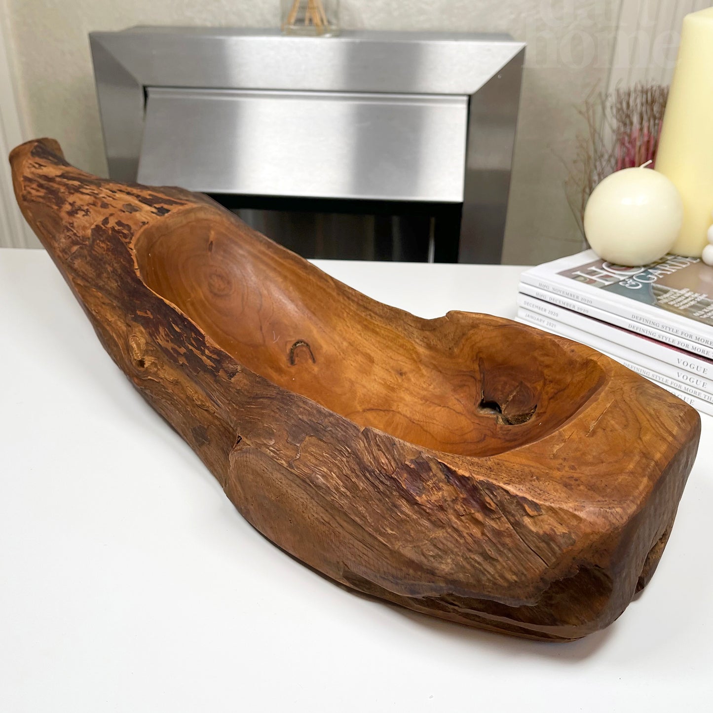 Ovale Holzscheitschale aus Teakwurzelholz, 49 cm