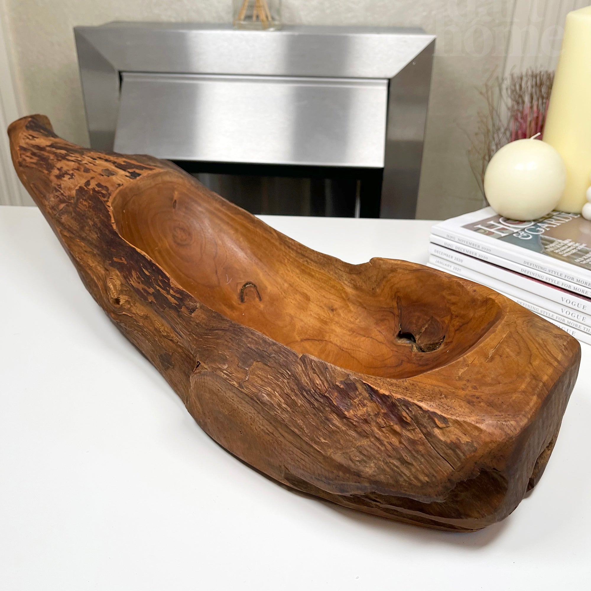 Teak Root Wood Oval Log Bowl 49cm