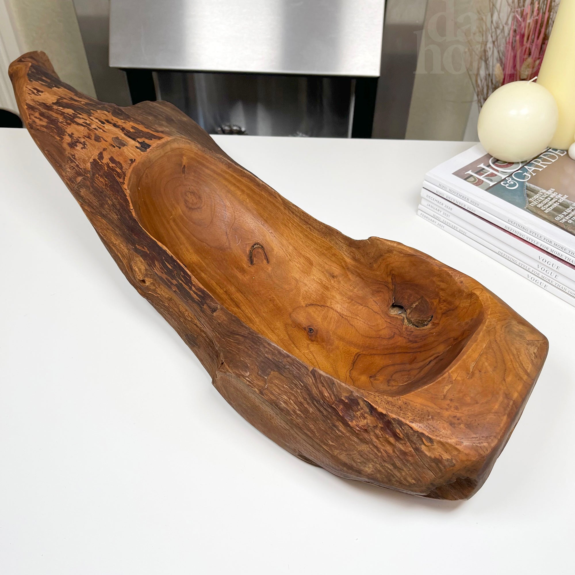 Teak Root Wood Oval Log Bowl 49cm