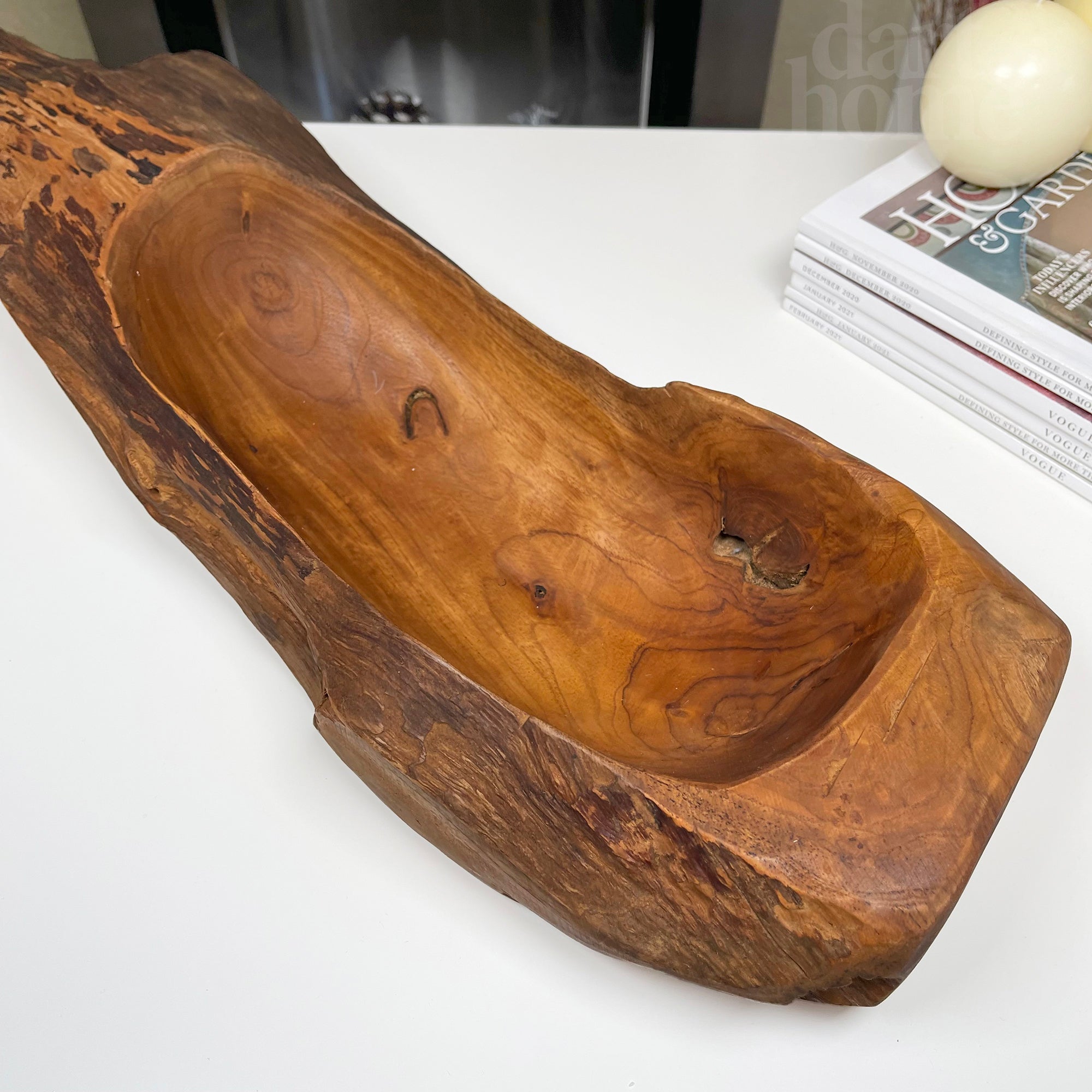 Teak Root Wood Oval Log Bowl 49cm