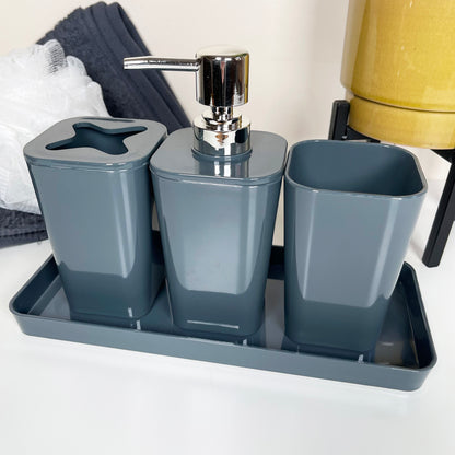 4pc Glossy Grey Bathroom Accessory Set