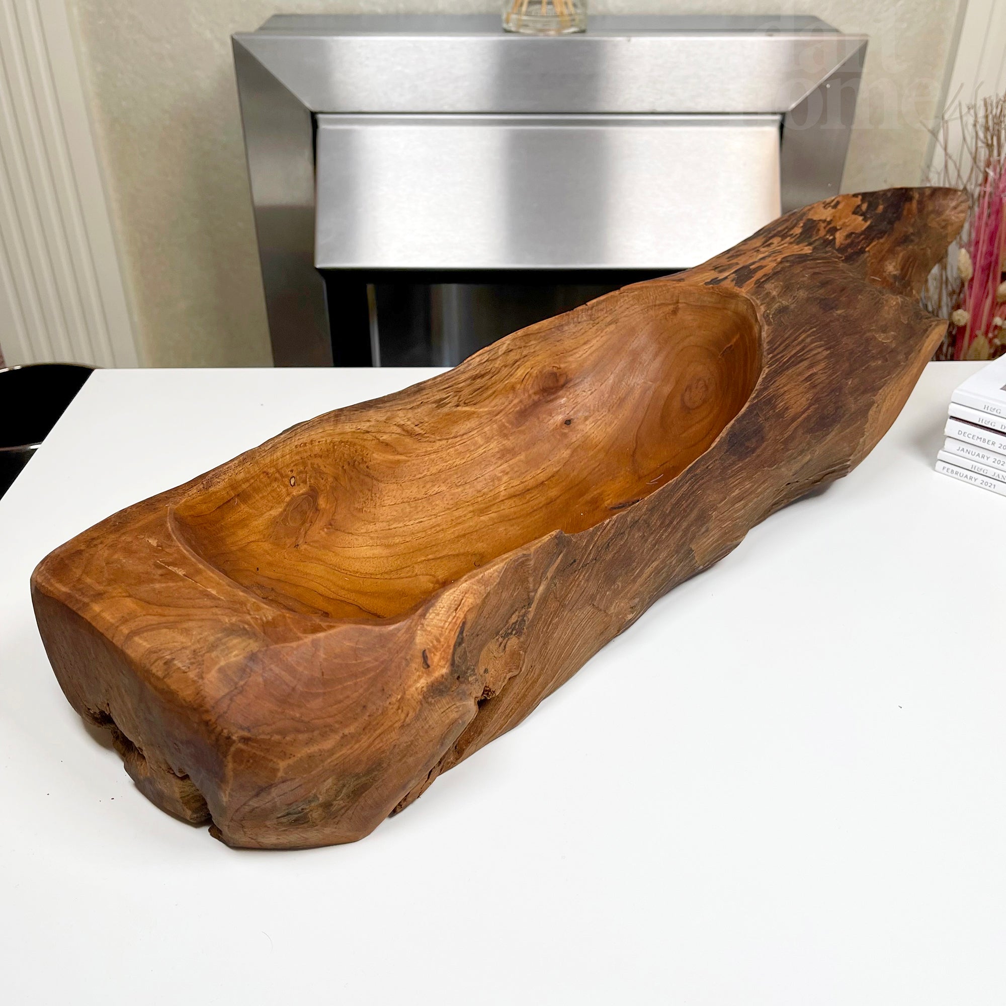 Teak Root Wood Oval Log Bowl 49cm