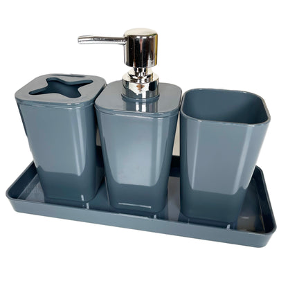 4pc Glossy Grey Bathroom Accessory Set