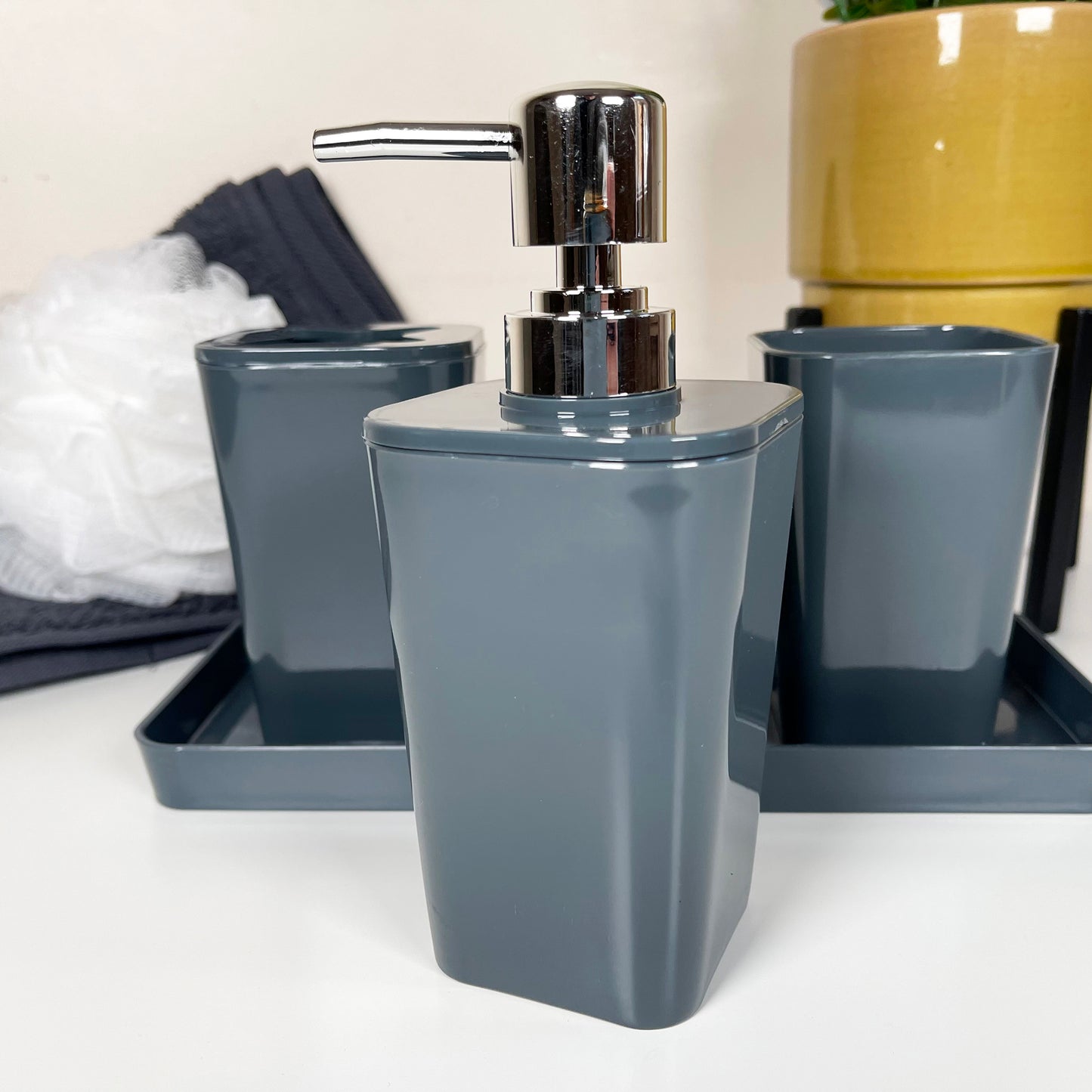 4pc Glossy Grey Bathroom Accessory Set