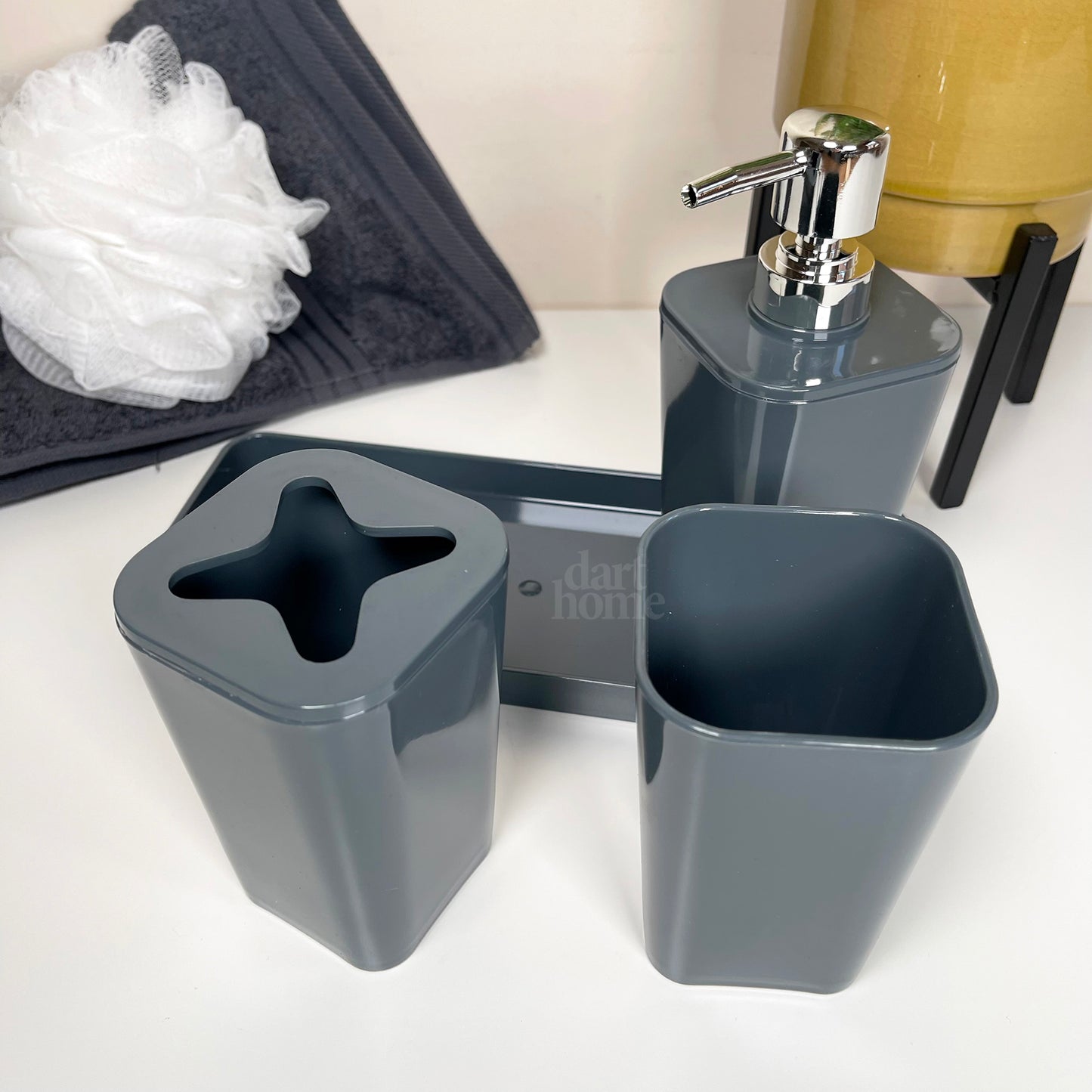 4pc Glossy Grey Bathroom Accessory Set