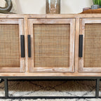 Vintage Wood Sideboard With Rattan Doors