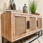 Vintage Wood Sideboard With Rattan Doors