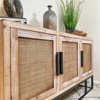 Vintage Wood Sideboard With Rattan Doors