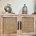 Vintage Wood Sideboard With Rattan Doors