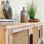 Vintage Wood Sideboard With Rattan Doors