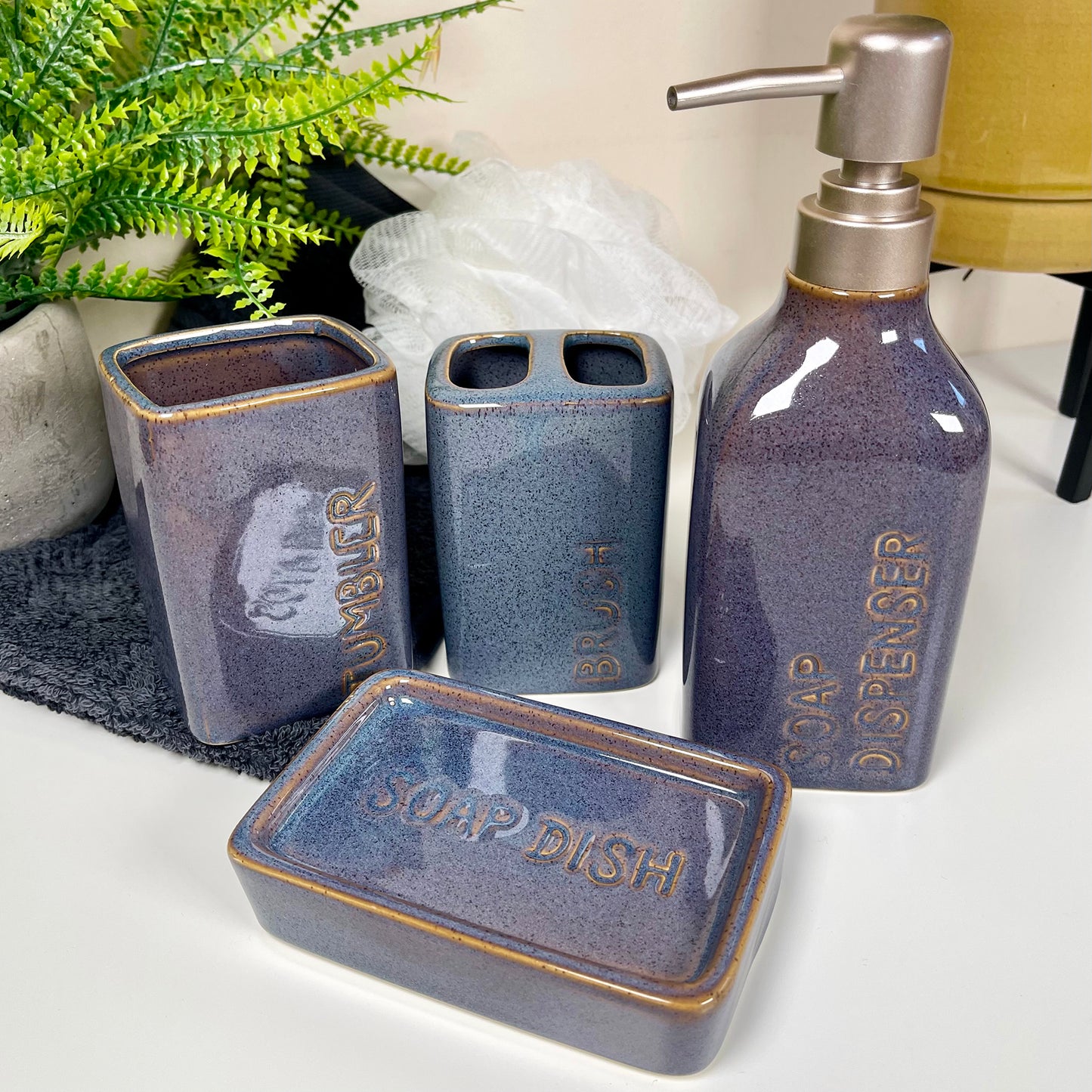 Reactive Glaze 4 Piece Bathroom Accessory Set