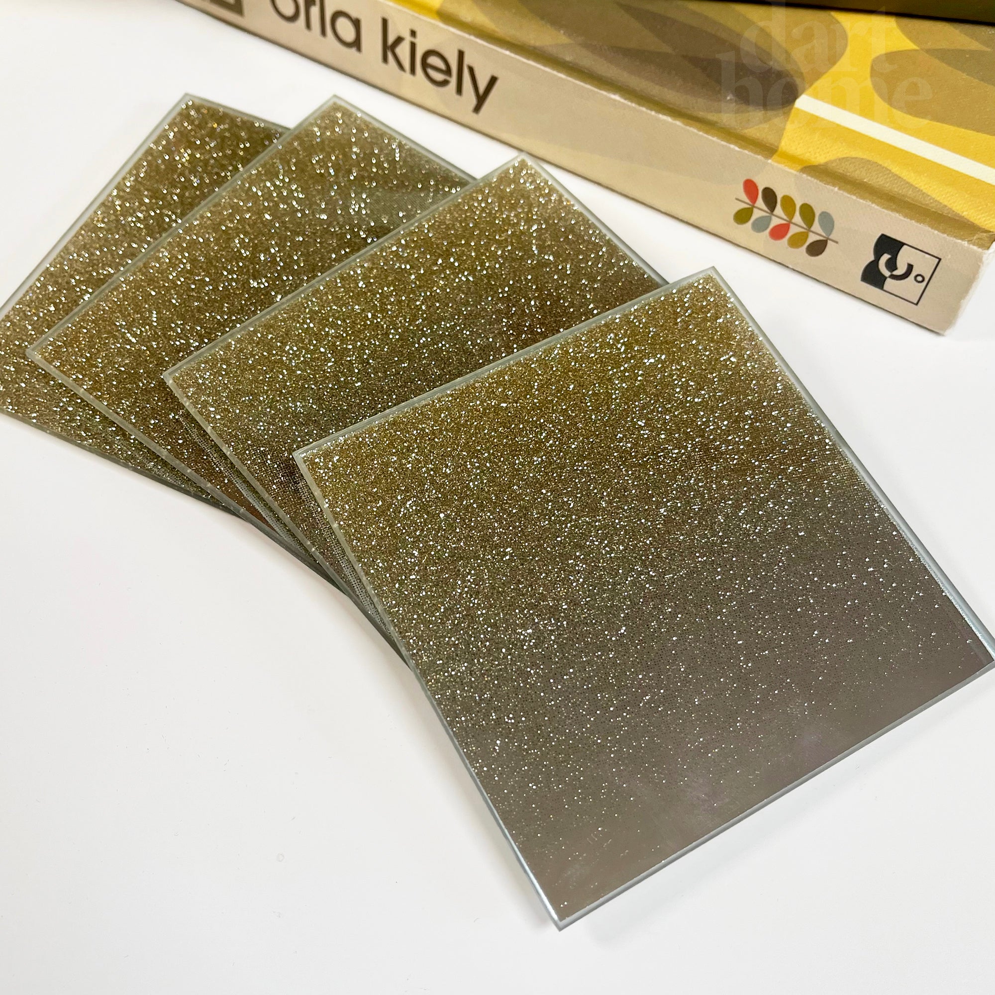 Sets Of Glass Gold Glitter Coasters