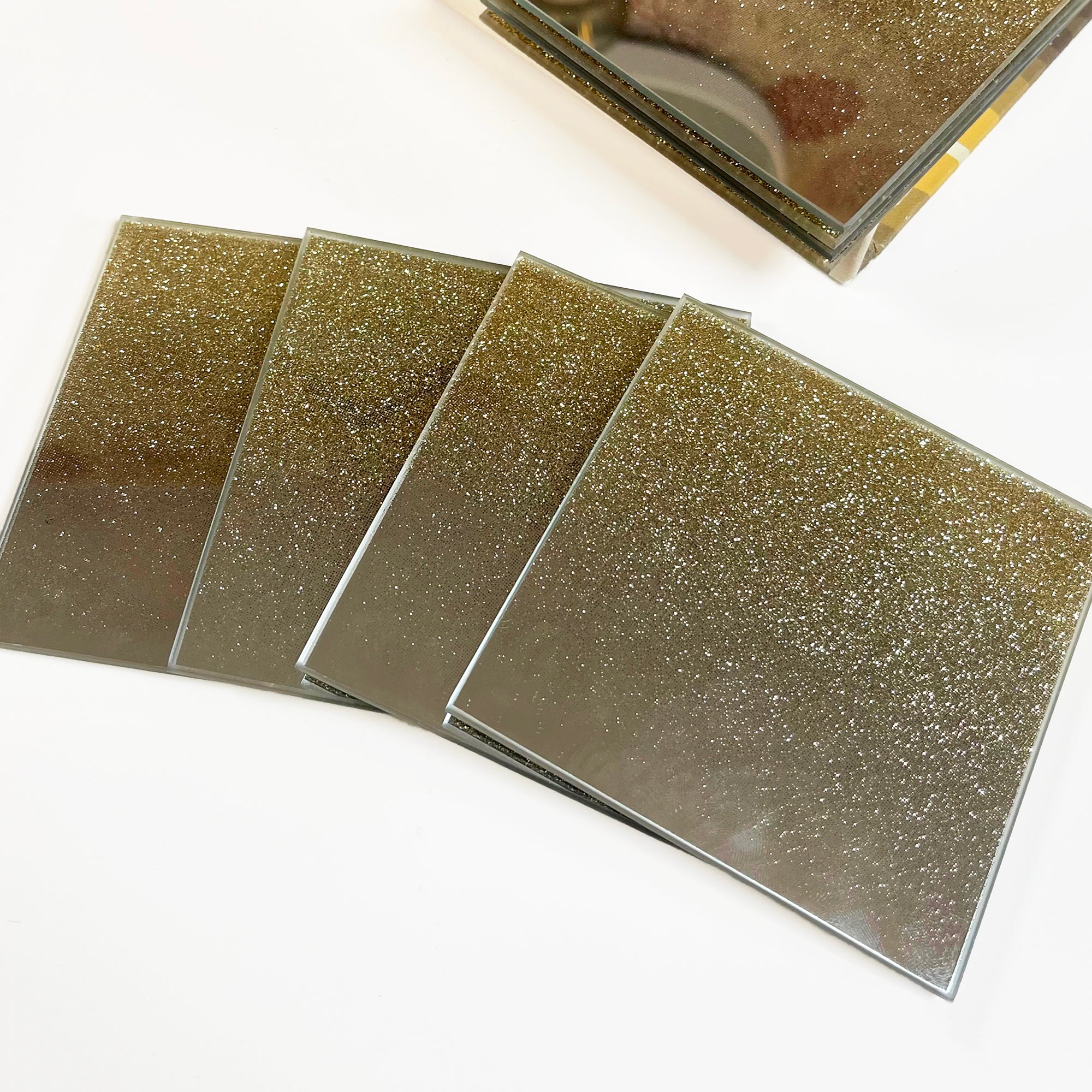Sets Of Glass Gold Glitter Coasters