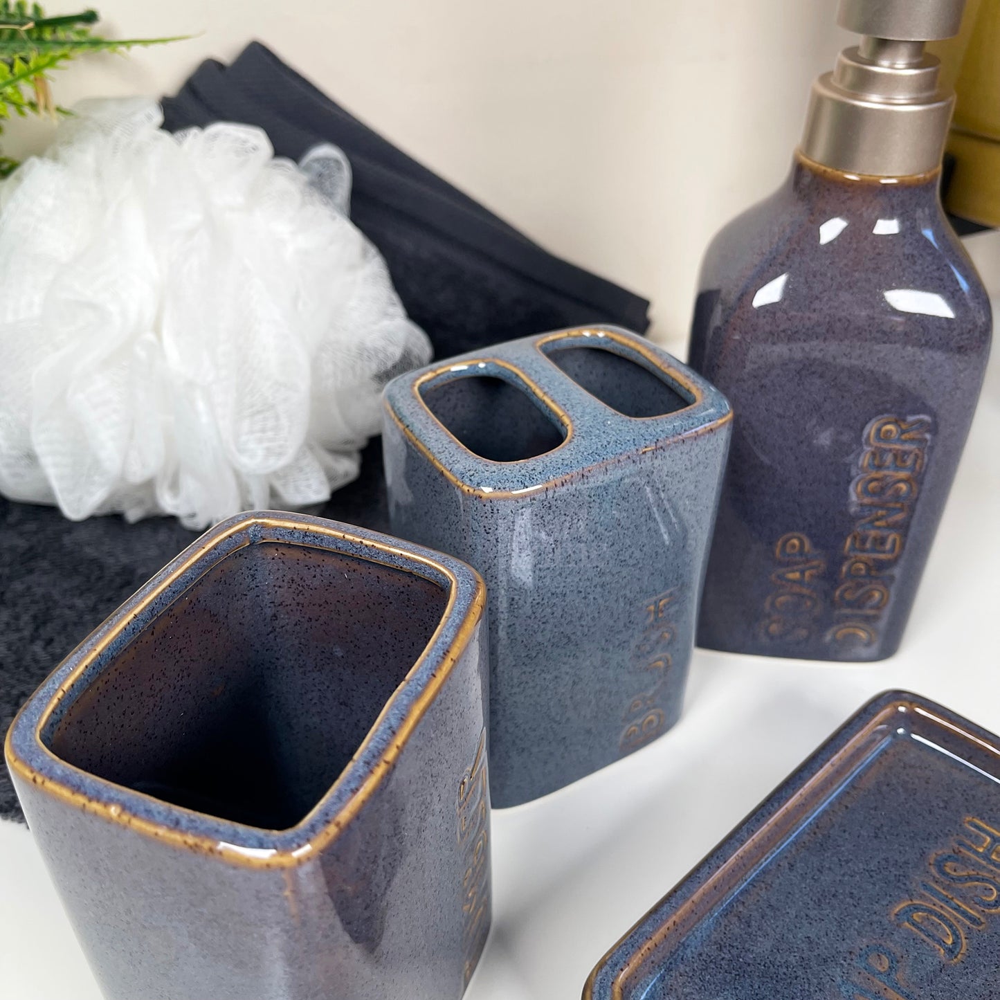 Reactive Glaze 4 Piece Bathroom Accessory Set